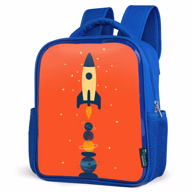 Raket - Planeten - Rood Kinderrugzak - Blauw middel -schuin