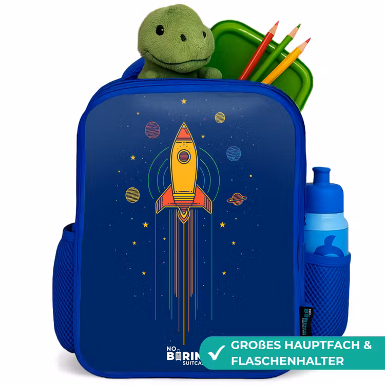 Raket - Planeten - Sterren Kinderrugzak - Blauw middel -inhoud_DE