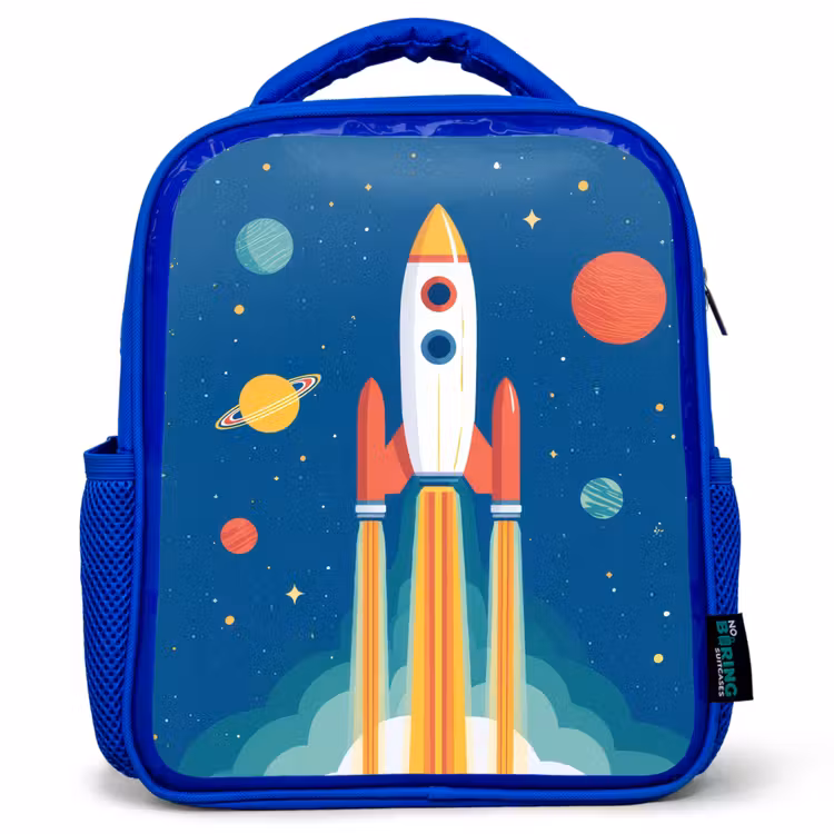 Raket - Planeten - Ruimte Kinderrugzak - Blauw middel -3d