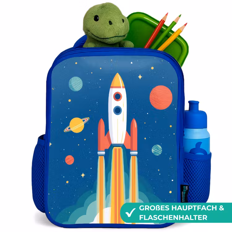 Raket - Planeten - Ruimte Kinderrugzak - Blauw middel -inhoud_DE