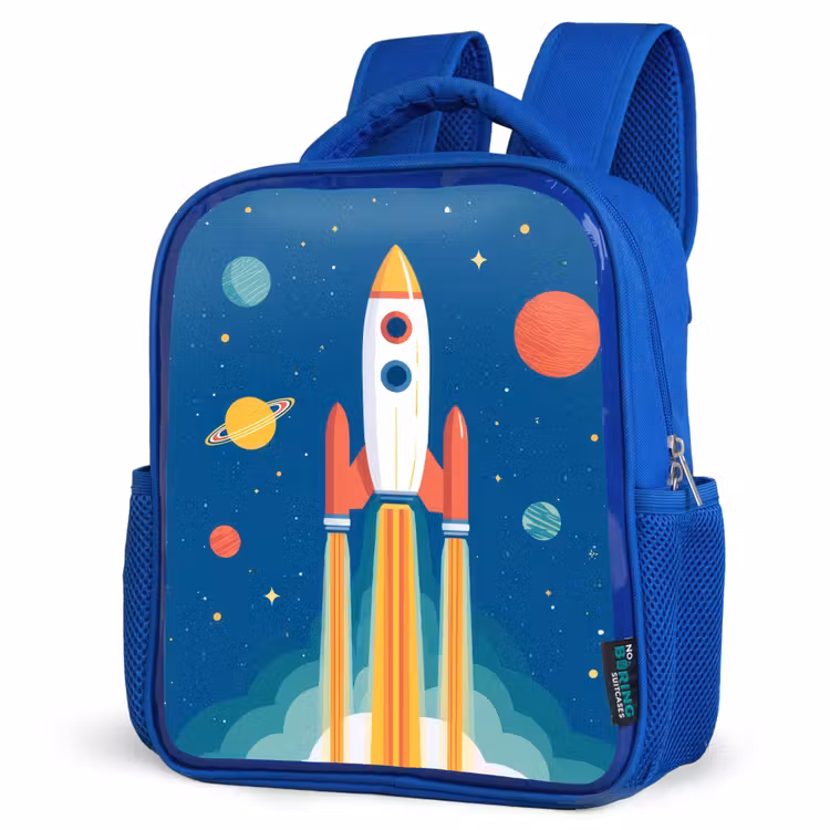 Raket - Planeten - Ruimte Kinderrugzak - Blauw middel -schuin