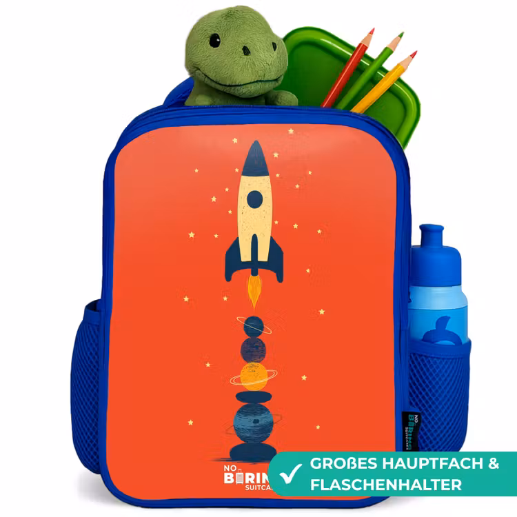 Raket - Sterren - Planeten Kinderrugzak - Blauw middel -inhoud_DE