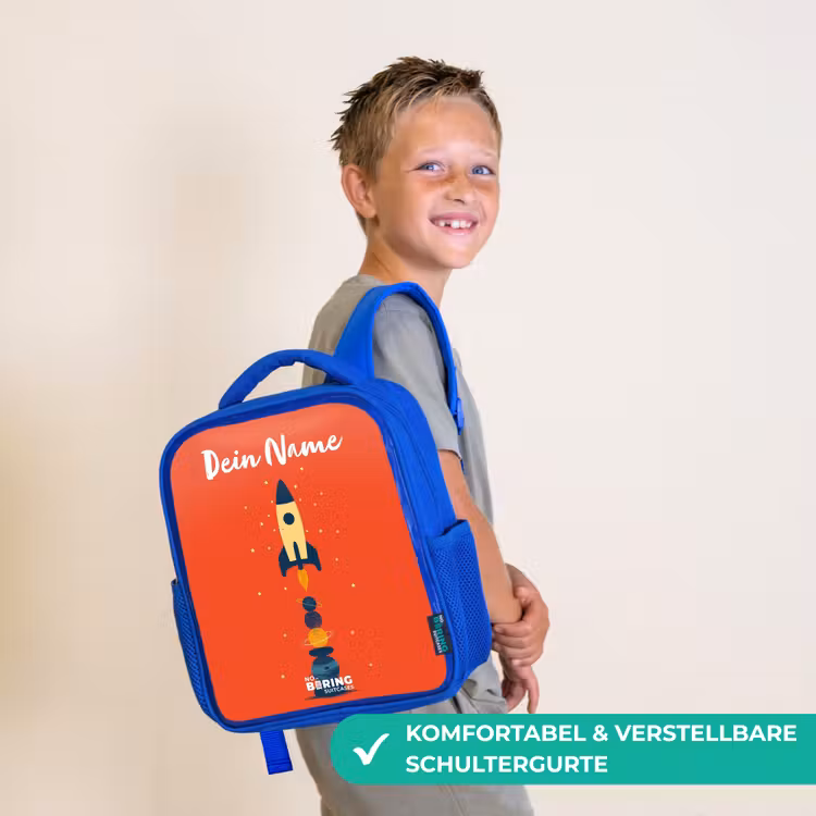 Raket - Sterren - Planeten Kinderrugzak - Blauw middel -sfeer3_DE