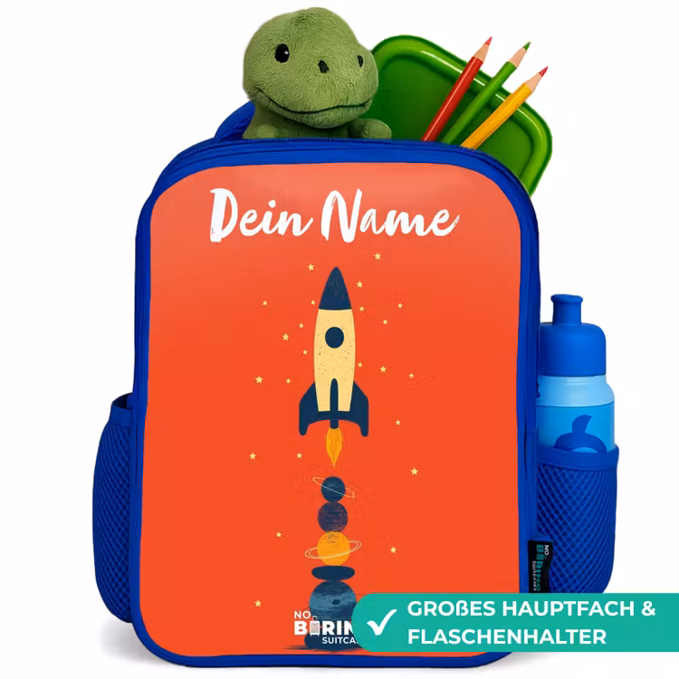Raket - Sterren - Planeten Kinderrugzak - Blauw middel -inhoud_DE