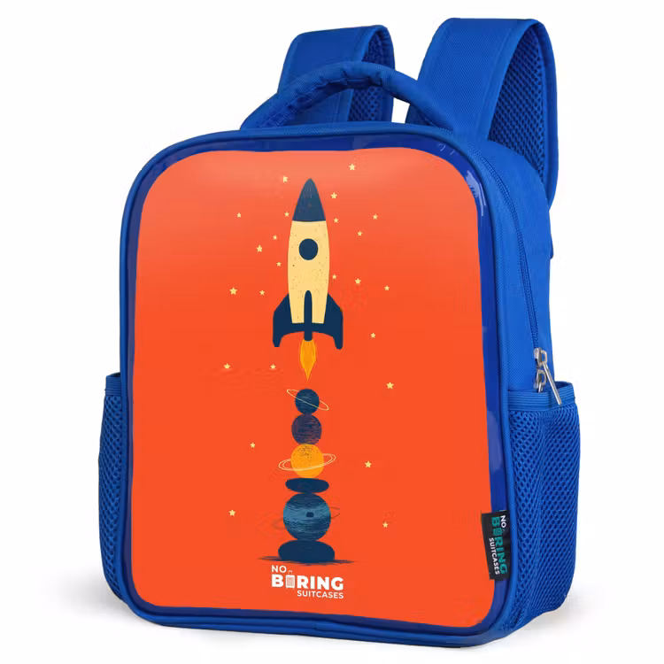 Raket - Sterren - Planeten Kinderrugzak - Blauw middel -schuin