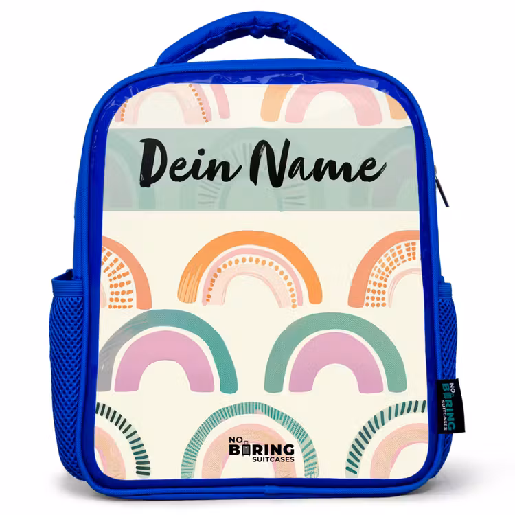 Regenboog - Pastel - Patroon Kinderrugzak - Blauw middel -3d