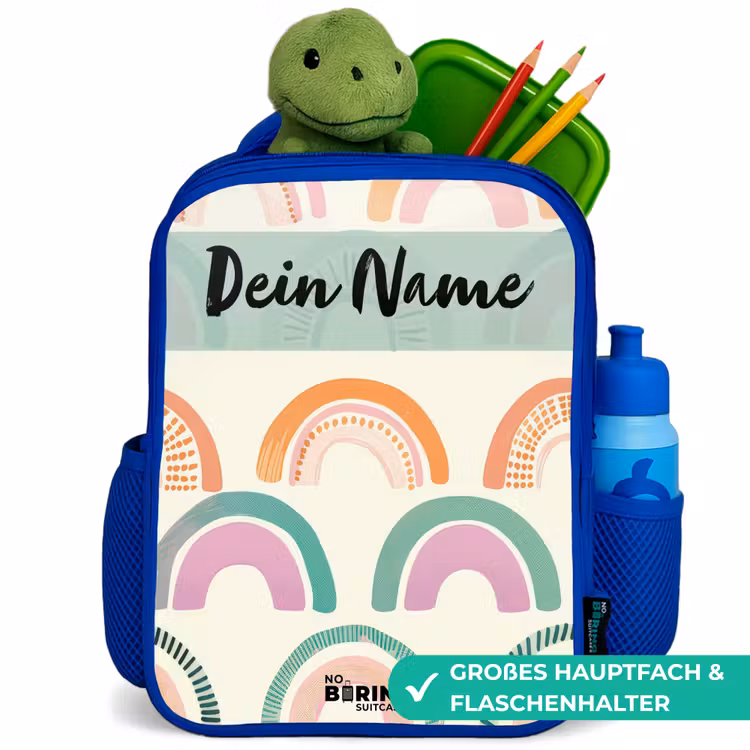Regenboog - Pastel - Patroon Kinderrugzak - Blauw middel -inhoud_DE