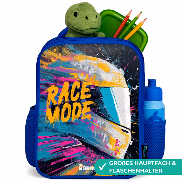 Racehelm - Verfspatten - Penseelstreken - Race mode Kinderrugzak - Blauw middel -inhoud_DE