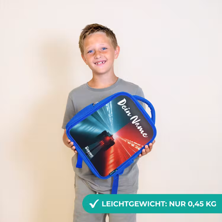 Raceauto - Verlichting - Neon - Rood Kinderrugzak - Blauw middel -sfeer1_DE
