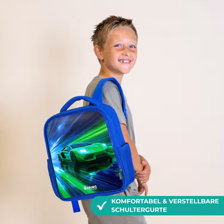 Raceauto - Felgroen - Lichtstralen - Snelheid Kinderrugzak - Blauw middel -sfeer3_DE