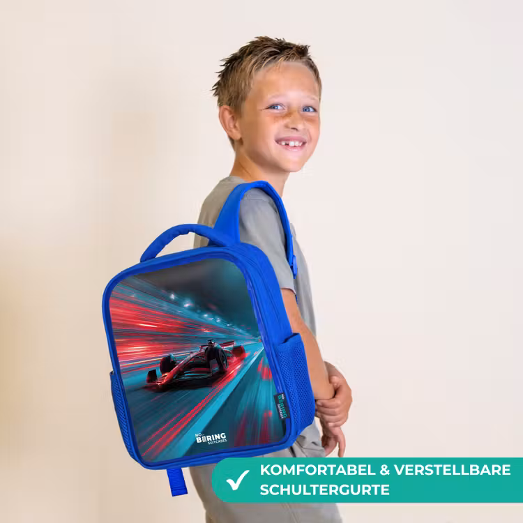 Raceauto - Baan - Neon - Verlichting Kinderrugzak - Blauw middel -sfeer3_DE