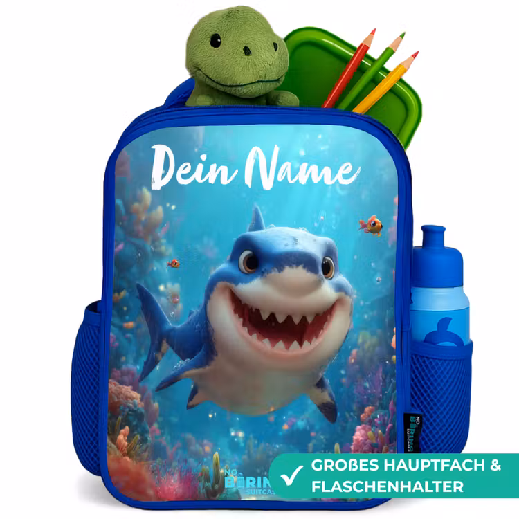 Rif - Koraal - Haai - Dier Kinderrugzak - Blauw middel -inhoud_DE