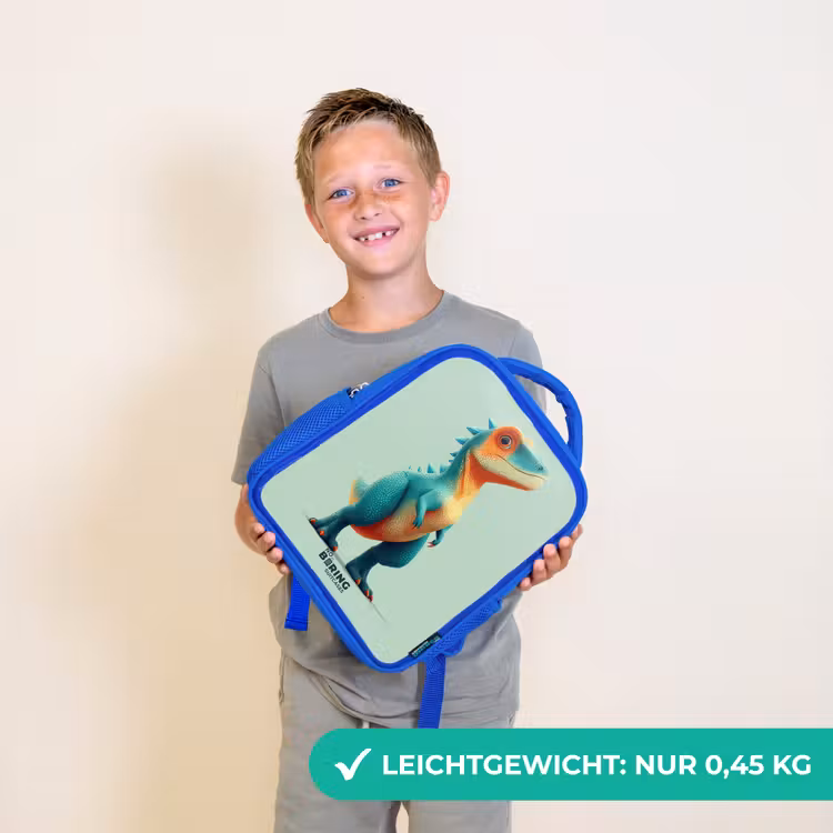 Stoere dino met grote ogen Kinderrugzak - Blauw middel -sfeer1_DE