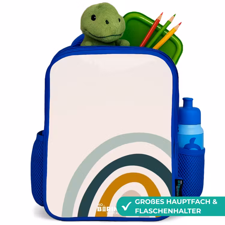 Ruwe regenboog aqua Kinderrugzak - Blauw middel -inhoud_DE