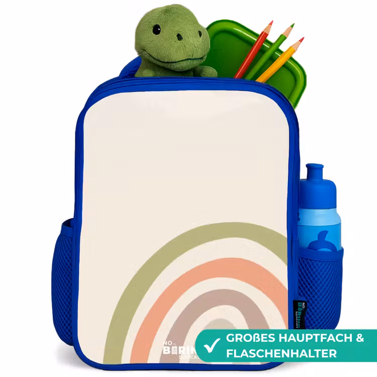 Ruwe regenboog pastel Kinderrugzak - Blauw middel -inhoud_DE