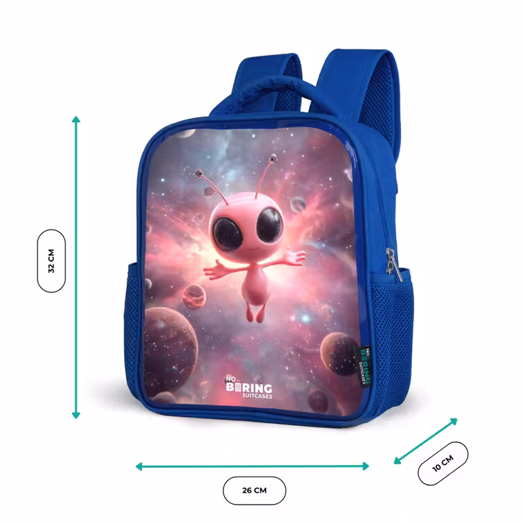 Roze Alien in Sterrennevel Kinderrugzak - Blauw middel -productfoto_formaten