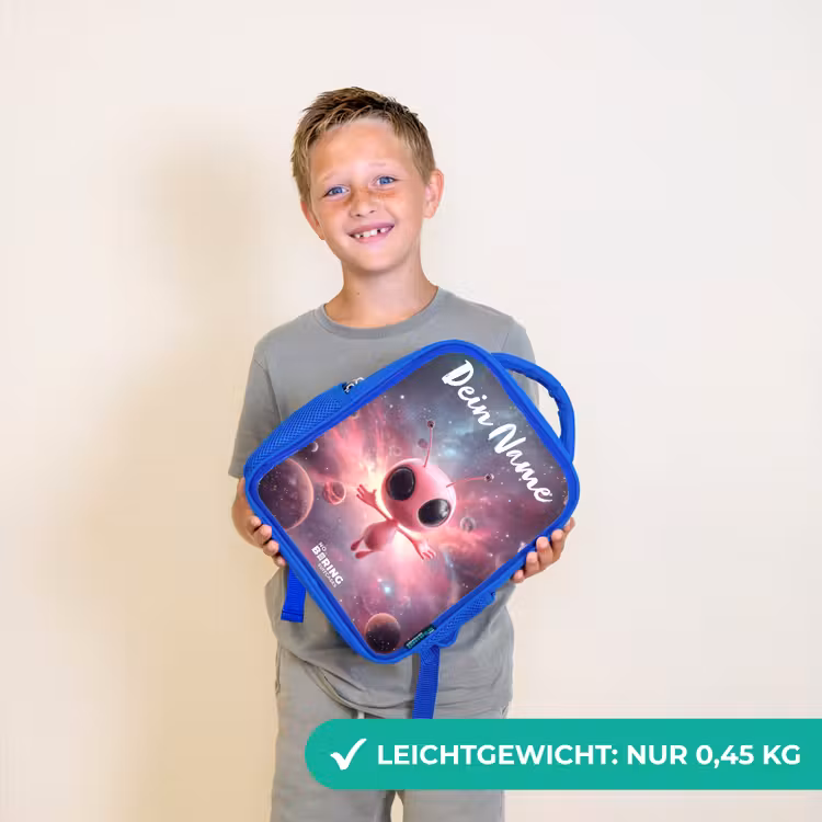 Roze Alien in Sterrennevel Kinderrugzak - Blauw middel -sfeer1_DE