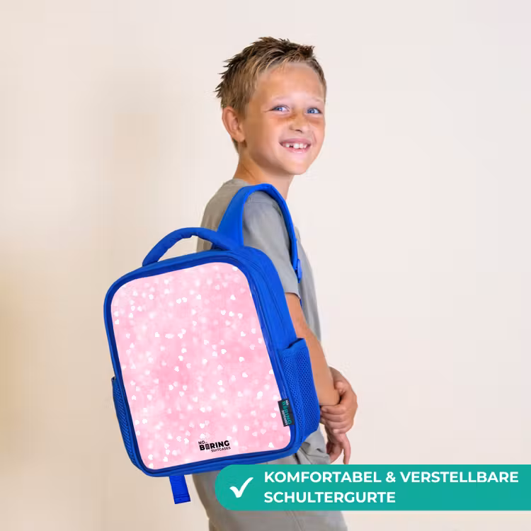 Roze glitter hartjes Kinderrugzak - Blauw middel -sfeer3_DE