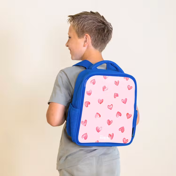 Roze hartjes Kinderrugzak - Blauw middel -sfeer2