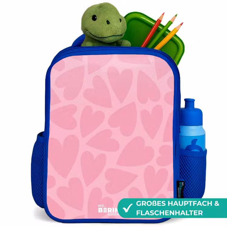 Roze hartjes patroon Kinderrugzak - Blauw middel -inhoud_DE
