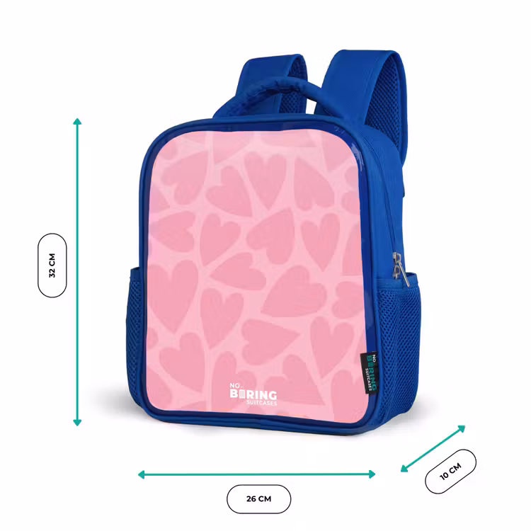 Roze hartjes patroon Kinderrugzak - Blauw middel -productfoto_formaten