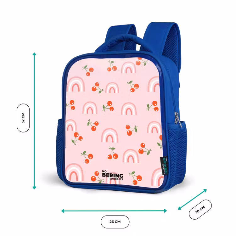 Roze met regenboog en kersen patroon Kinderrugzak - Blauw middel -productfoto_formaten