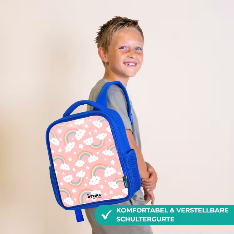 Roze met regenboog patroon Kinderrugzak - Blauw middel -sfeer3_DE