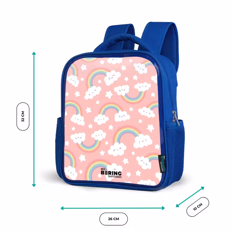 Roze met regenboog patroon Kinderrugzak - Blauw middel -productfoto_formaten