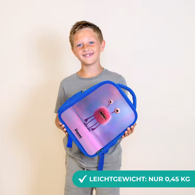 Roze harig monster met grote ogen Kinderrugzak - Blauw middel -sfeer1_DE