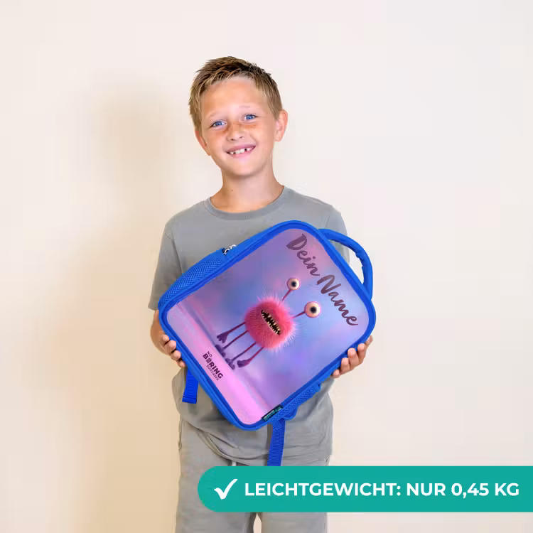 Roze harig monster met grote ogen Kinderrugzak - Blauw middel -sfeer1_DE