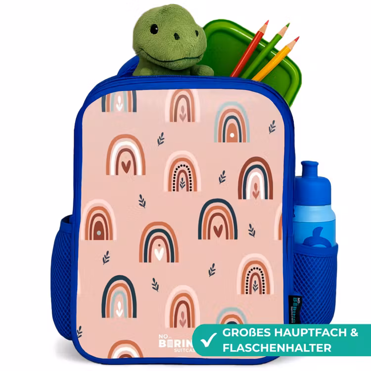 Roze regenbogen patroon Kinderrugzak - Blauw middel -inhoud_DE