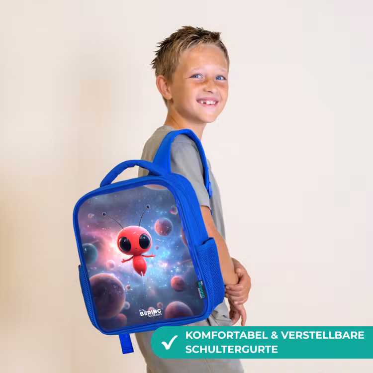 Rood Ruimtewezen in Kosmische Dans Kinderrugzak - Blauw middel -sfeer3_DE