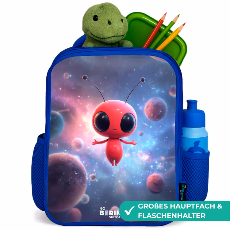 Rood Ruimtewezen in Kosmische Dans Kinderrugzak - Blauw middel -inhoud_DE