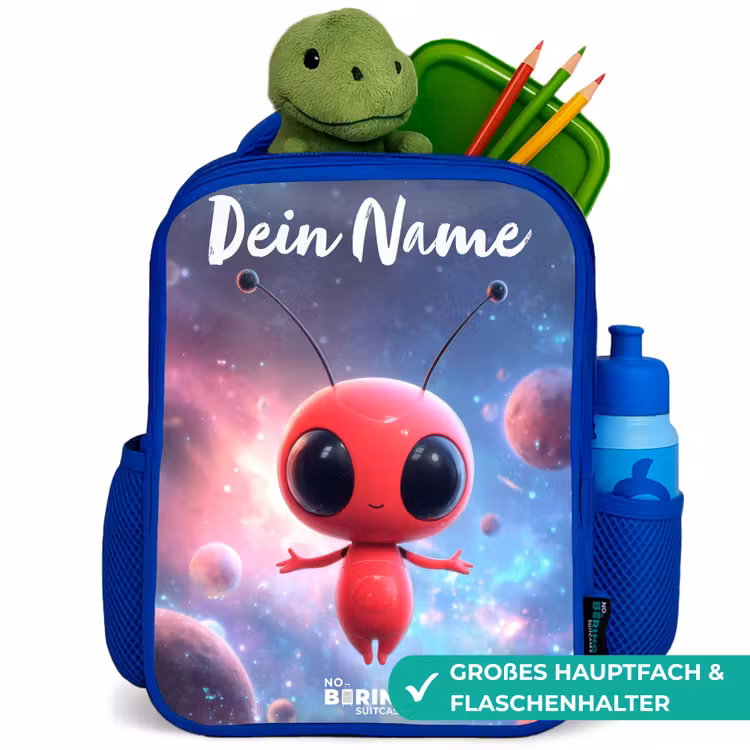 Rood Ruimtewezen in Kosmische Dans Kinderrugzak - Blauw middel -inhoud_DE