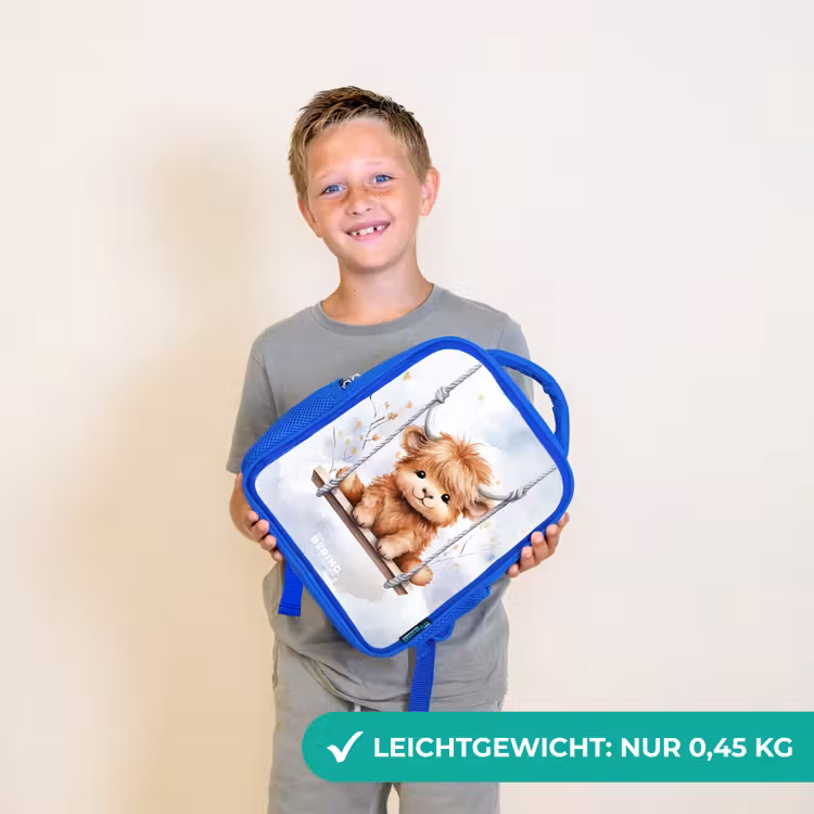 Schommelend Schotse hooglander kalf van waterverf Kinderrugzak - Blauw middel -sfeer1_DE
