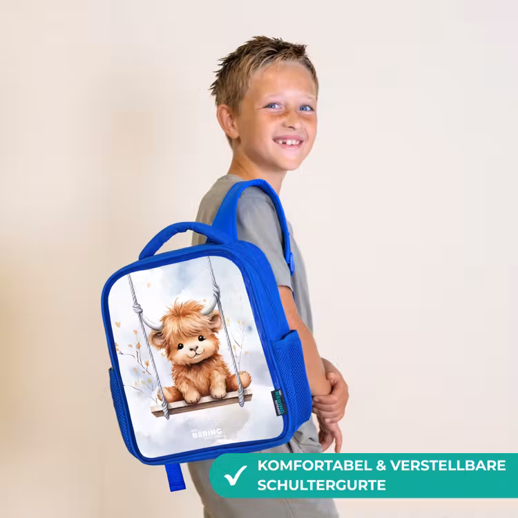 Schommelend Schotse hooglander kalf van waterverf Kinderrugzak - Blauw middel -sfeer3_DE