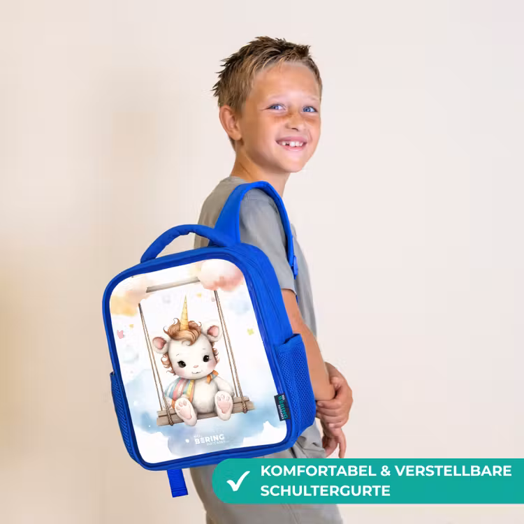 Schommelende baby eenhoorn Kinderrugzak - Blauw middel -sfeer3_DE