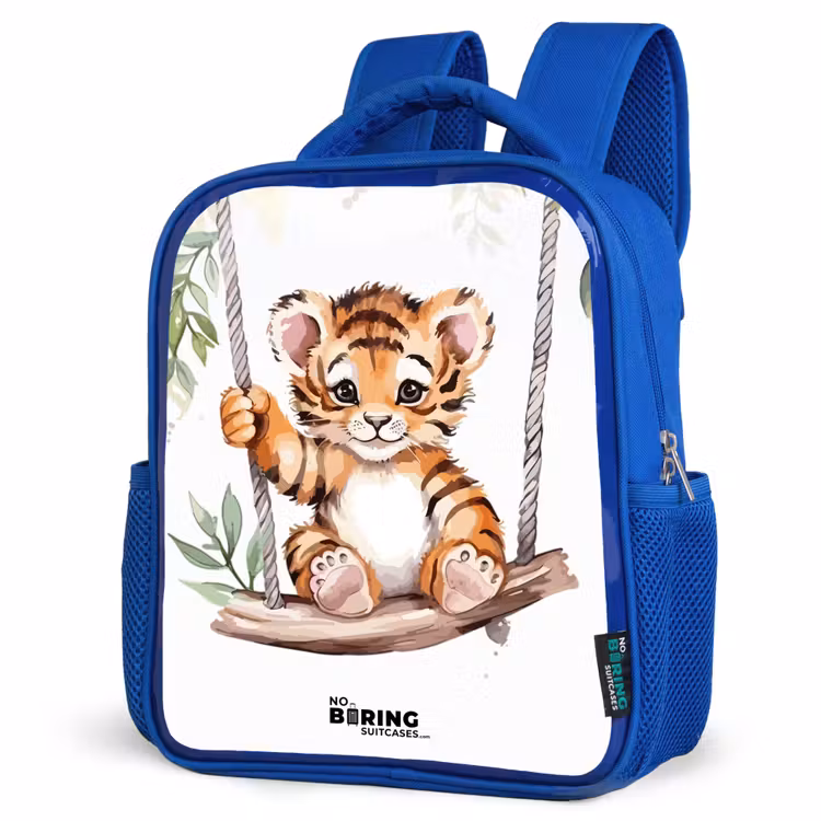 Schommelend tijgerwelpje waterverf tekening Kinderrugzak - Blauw middel -schuin