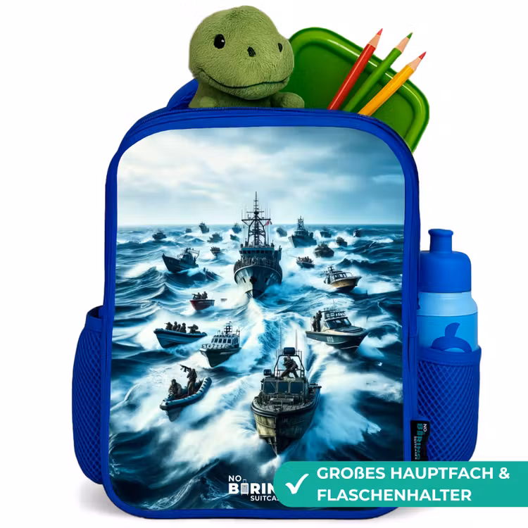 Schepen in de zee Kinderrugzak - Blauw middel -inhoud_DE