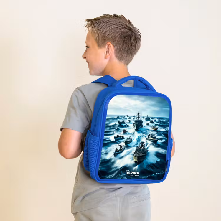 Schepen in de zee Kinderrugzak - Blauw middel -sfeer2