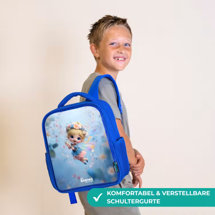 Vlinderfee in Bloemenlucht Kinderrugzak - Blauw middel -sfeer3_DE