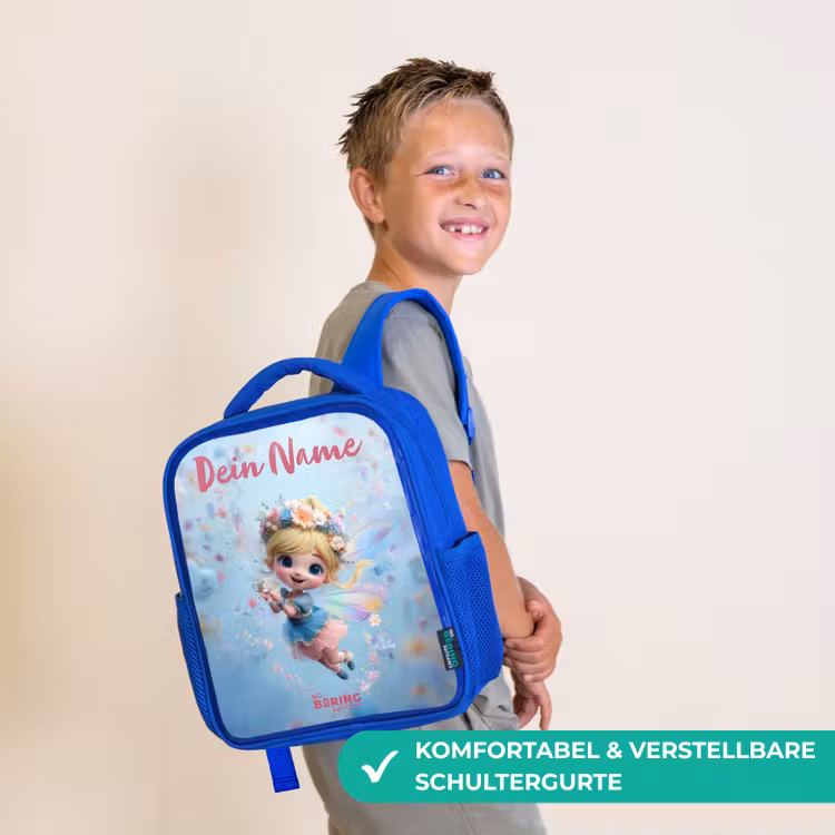 Vlinderfee in Bloemenlucht Kinderrugzak - Blauw middel -sfeer3_DE