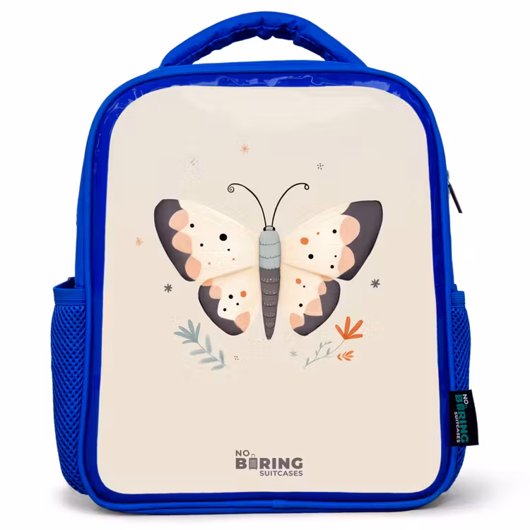 Vlinder in neutrale pastel kleuren Kinderrugzak - Blauw middel -3d