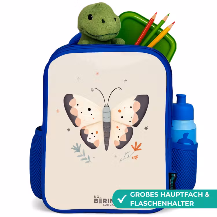 Vlinder in neutrale pastel kleuren Kinderrugzak - Blauw middel -inhoud_DE