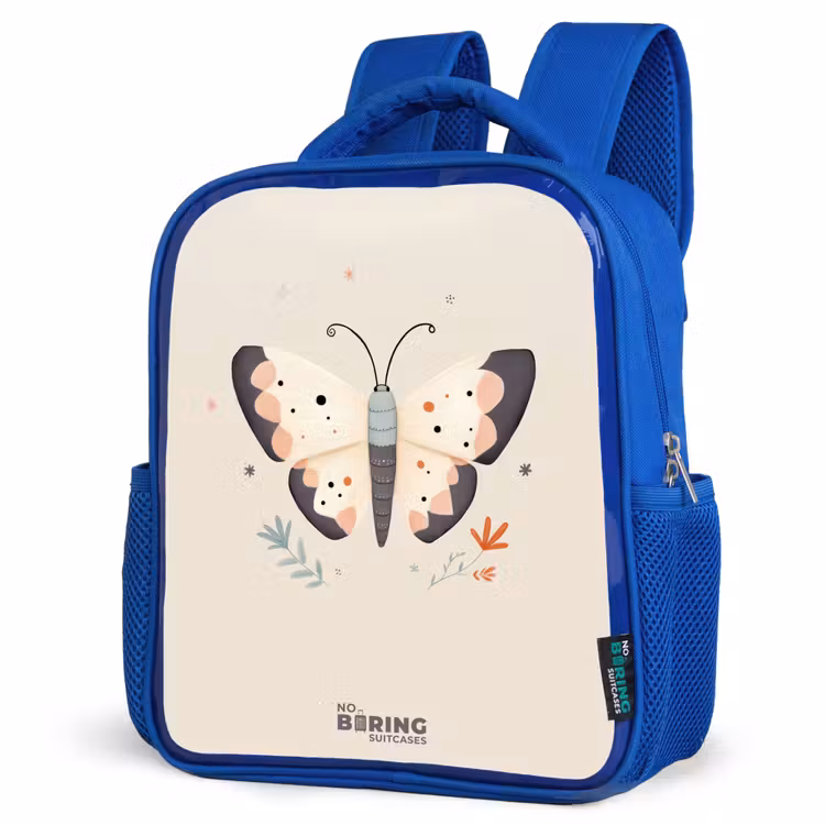 Vlinder in neutrale pastel kleuren Kinderrugzak - Blauw middel -schuin