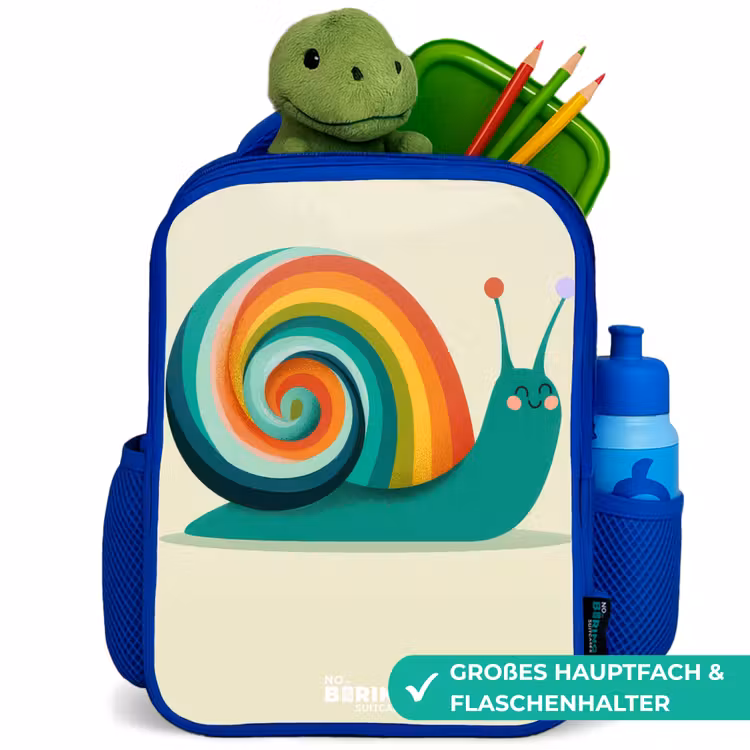 Slak - Regenboog - Kleurrijk Kinderrugzak - Blauw middel -inhoud_DE