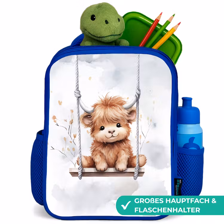 Schotse hooglander - Dier - Kinderen Kinderrugzak - Blauw middel -inhoud_DE