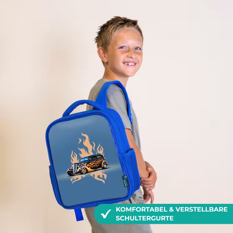 Zwarte auto met beige vlammen Kinderrugzak - Blauw middel -sfeer3_DE
