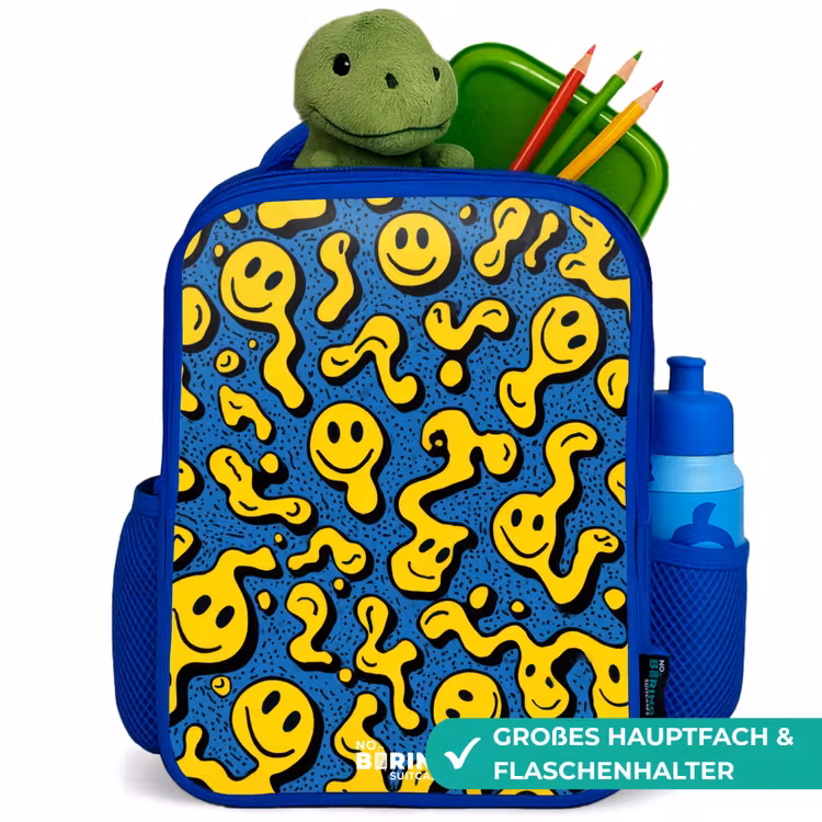 Smiley - Blauw - Geel Kinderrugzak - Blauw middel -inhoud_DE