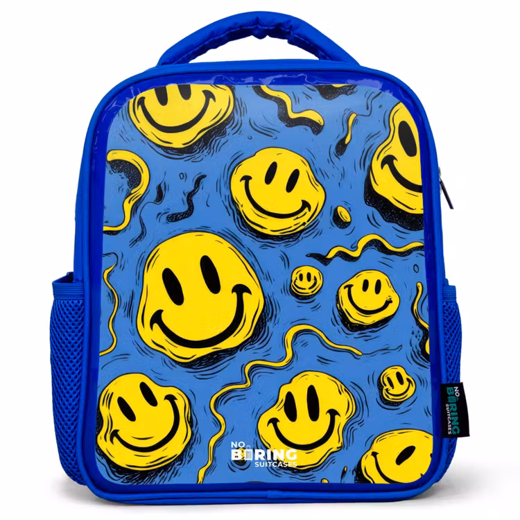 Smiley - Blauw - Geel Kinderrugzak - Blauw middel -3d
